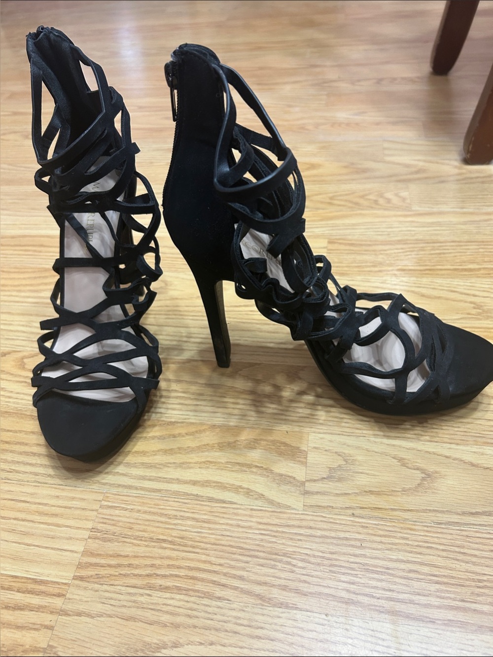 Women's Black Strappy Stiletto Heels - Cutout Lace-Up Evening Sandals
